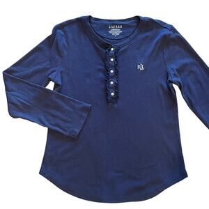 Ralph Lauren Womens Henley Top Medium Y2K 90's Classic Comfort Long Sleeves